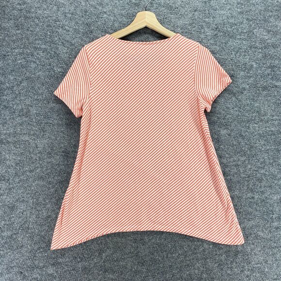 Chico's T-Shirt Women 0 Red Striped Short Sleeve Round Neck Rayon Casual Comfort - Picture 2 of 9